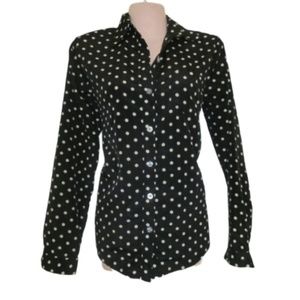 black white polkadot button down shirt size xs 2 4